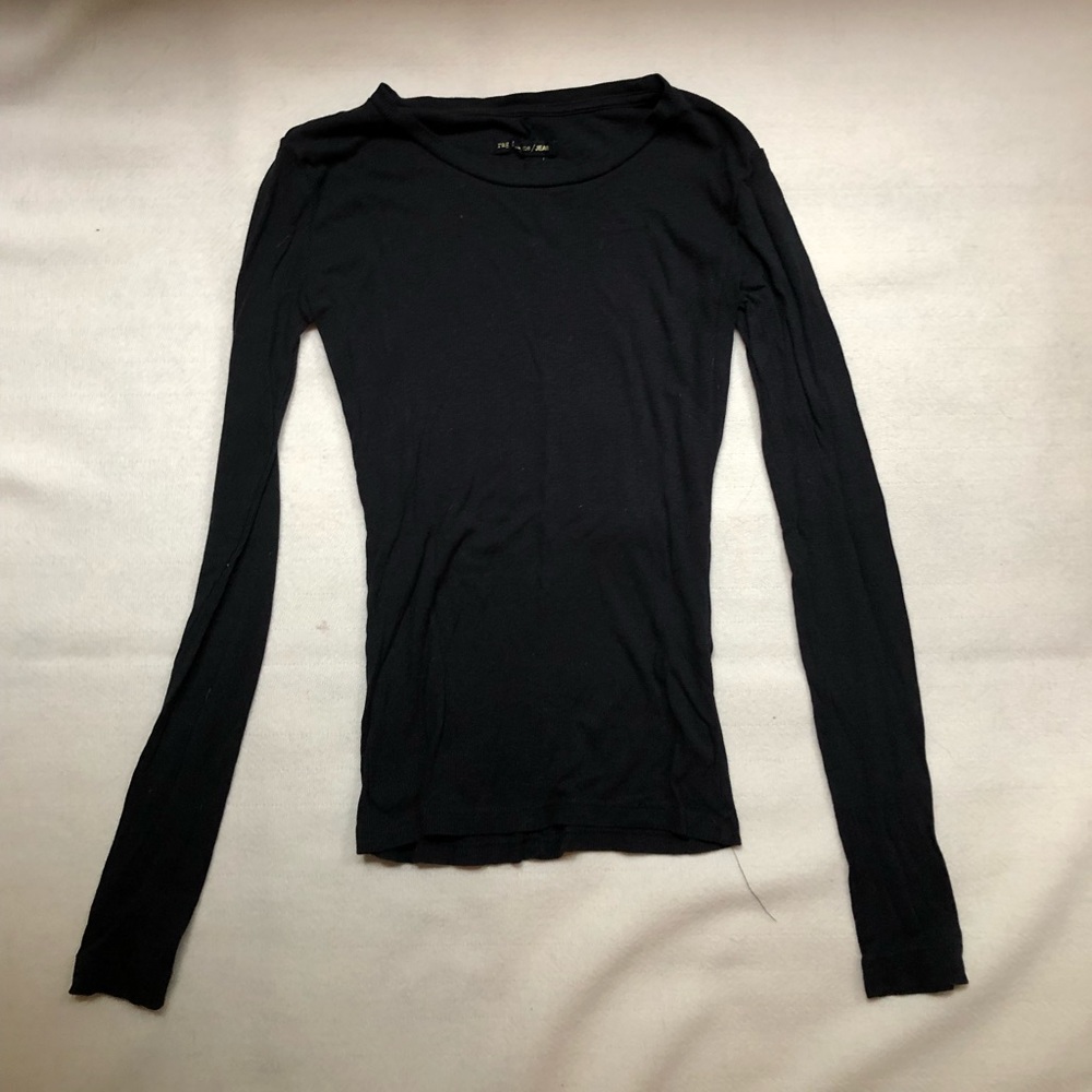 Rag and Bone Thin Ribbed Black Cotton Tee